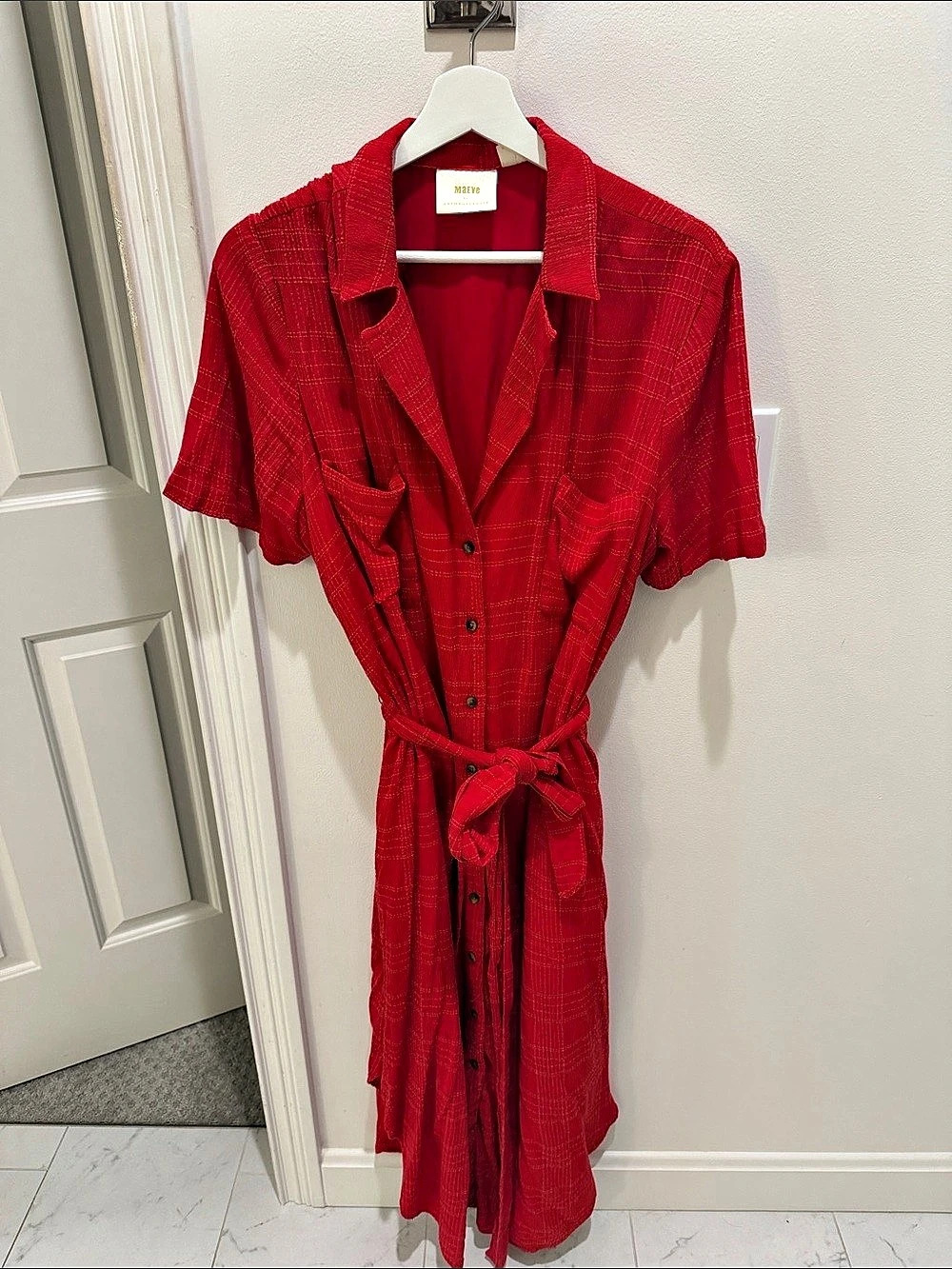Maeve by Anthropologie Red Plaid Midi Dress Like New
